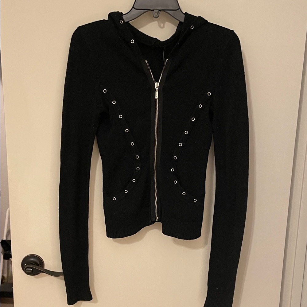 bebe Black Zippered Sweater with Silver Accents